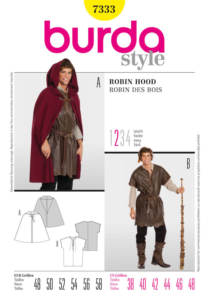 Burda Style B7333 Men's Robin Hood Costume Sewing Pattern
