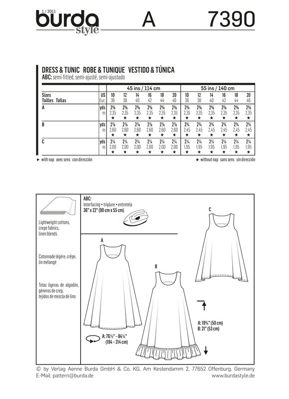 Burda Style B7390 Dress & Tunic Sewing Pattern
