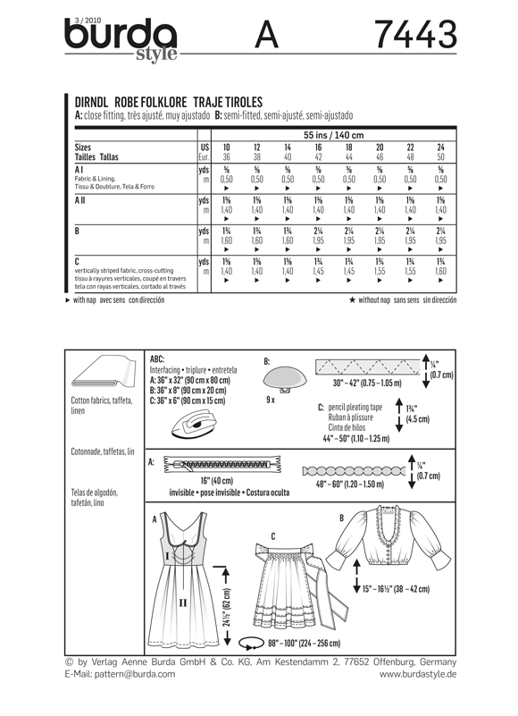 Burda Style B7443 Dirndl Dress Sewing Pattern