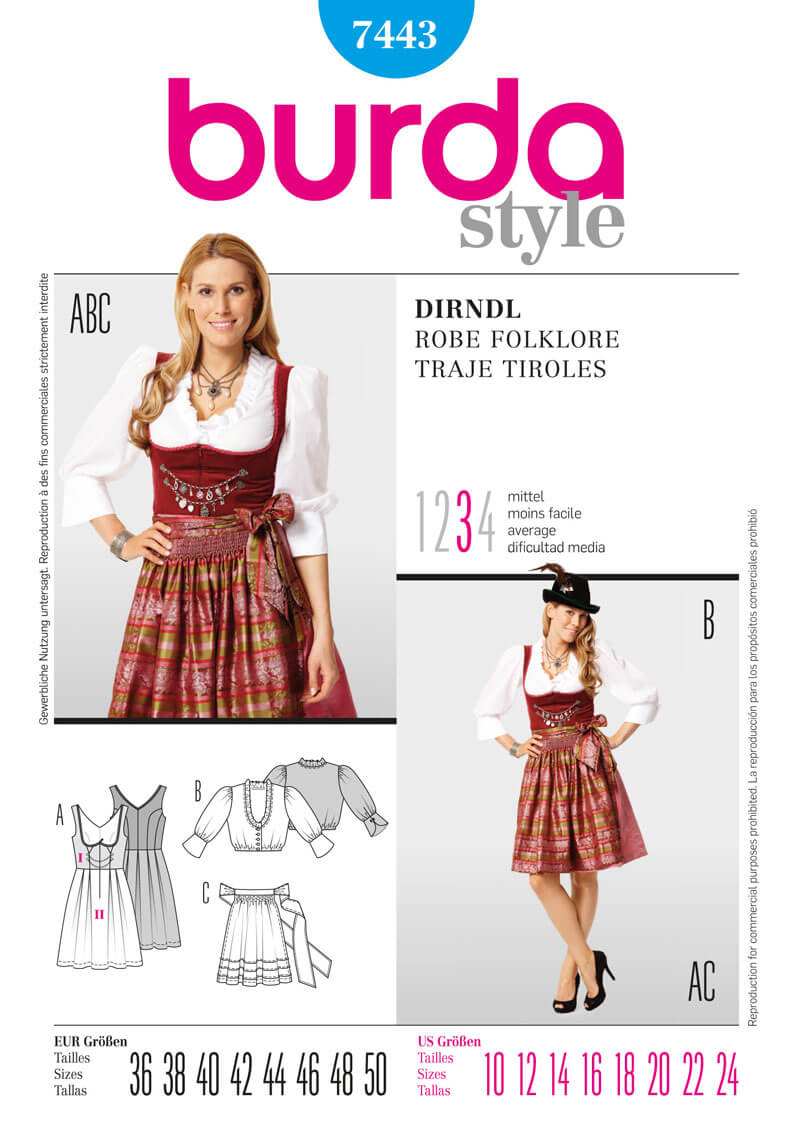 Burda Style B7443 Dirndl Dress Sewing Pattern