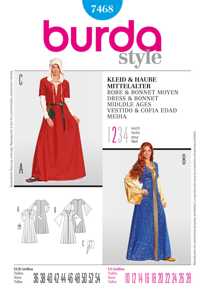 Burda Style B7468 Dress & Bonnet Middle Ages Sewing Pattern