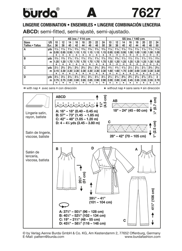 Burda Style B7627 Lingerie Combination Sewing Pattern