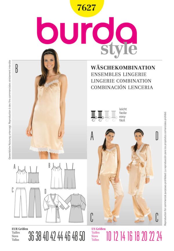 Burda Style B7627 Lingerie Combination Sewing Pattern