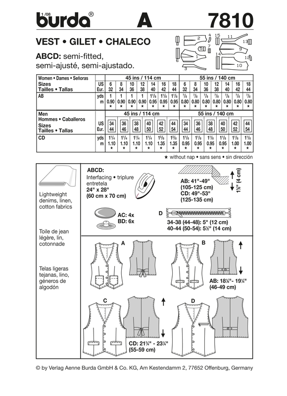 Burda B7810 Vest Sewing Pattern