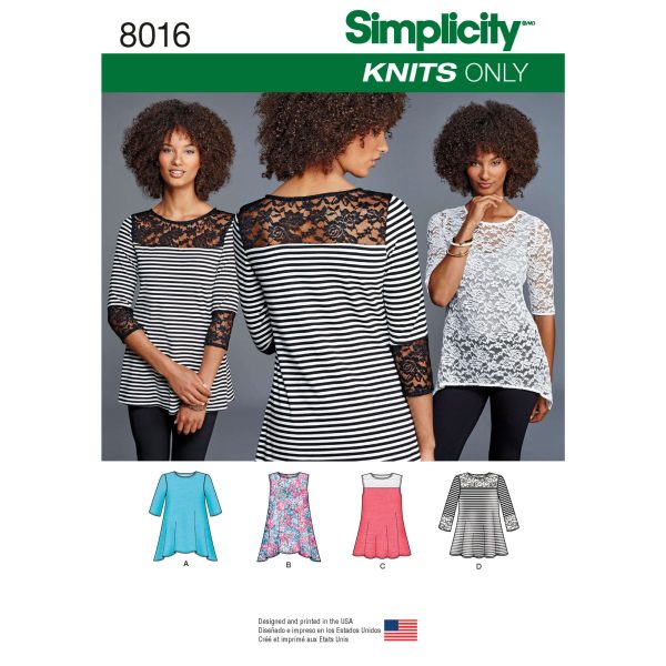 Simplicity Sewing 8016 Misses' Knit Tops with Lace Variations