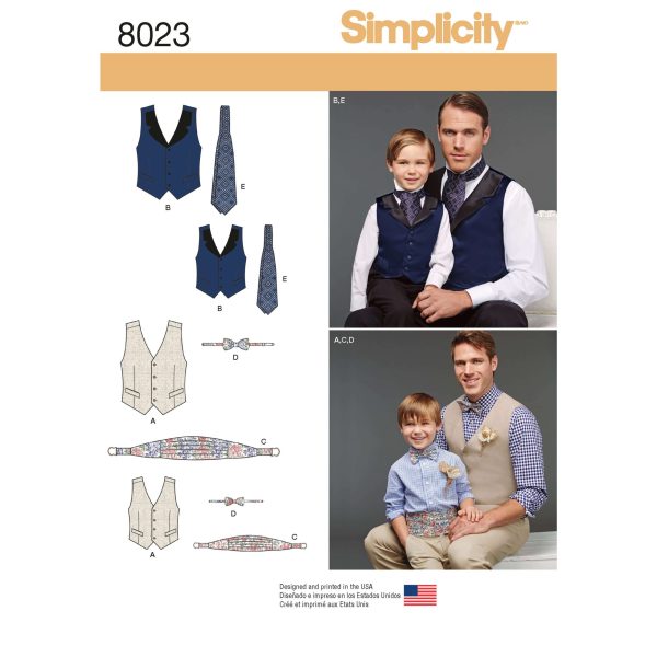 Simplicity Sewing Pattern 8023 Boys' and Men's Vest, Bow-tie, Cummerbund and Ascot