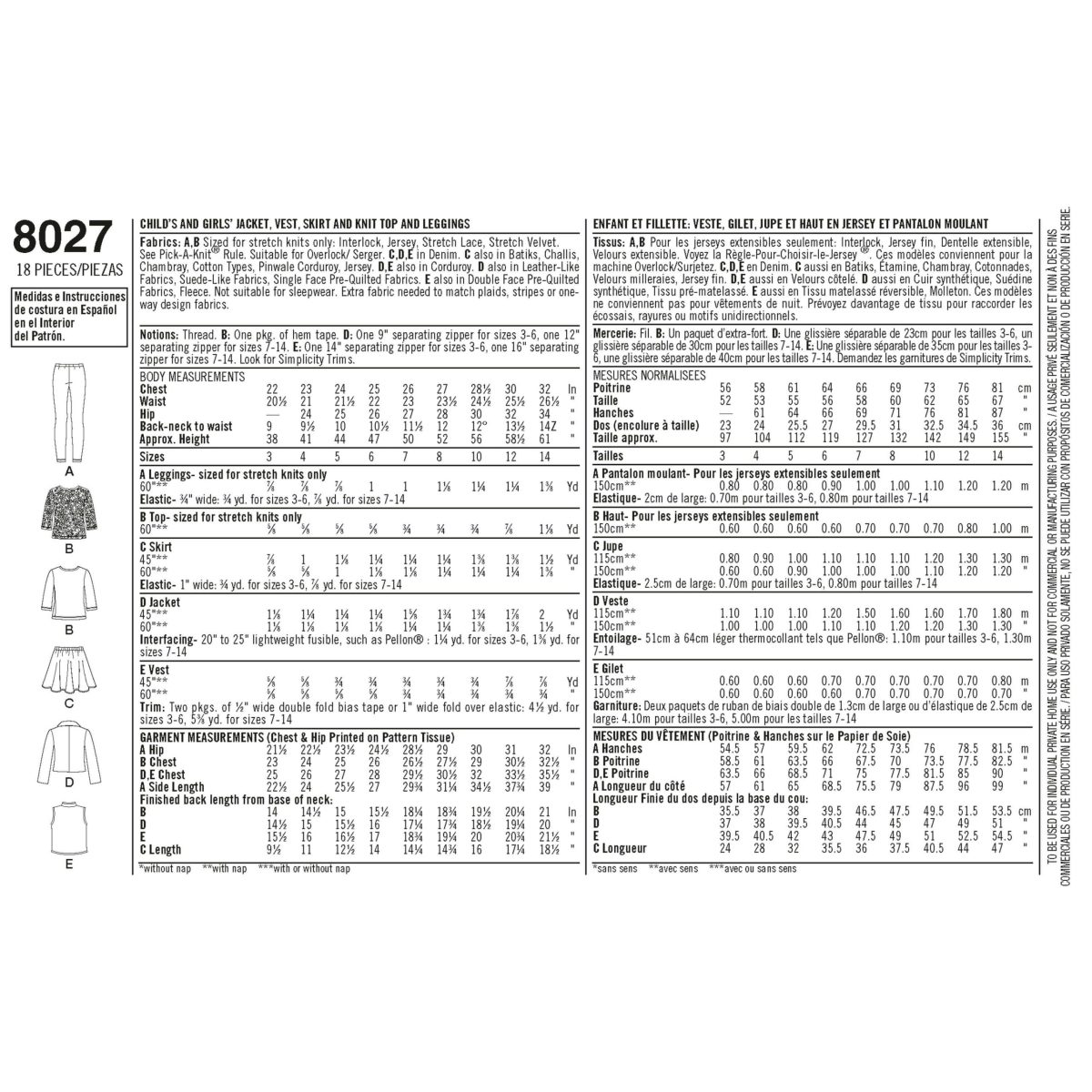 Simplicity Sewing Pattern 8027 Child's and Girls' Sportswear