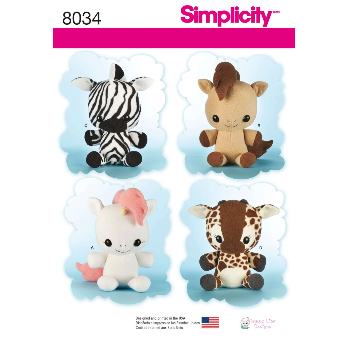 Simplicity Sewing Pattern 8034 Animal Stuffies
