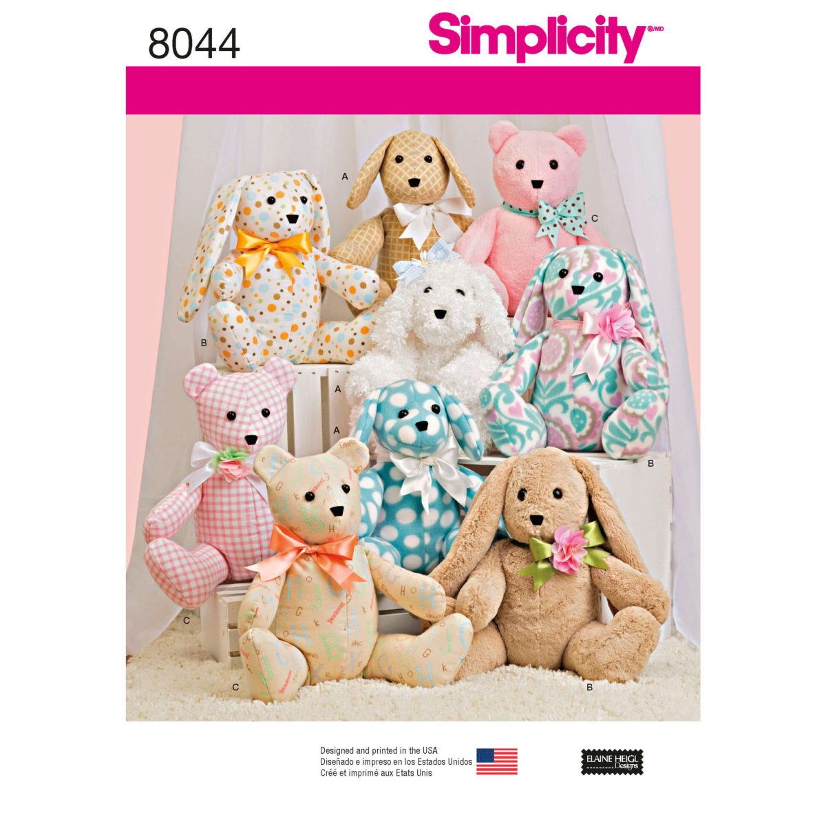 Simplicity Sewing Pattern 8044 Two-Pattern Piece Stuffed Animals