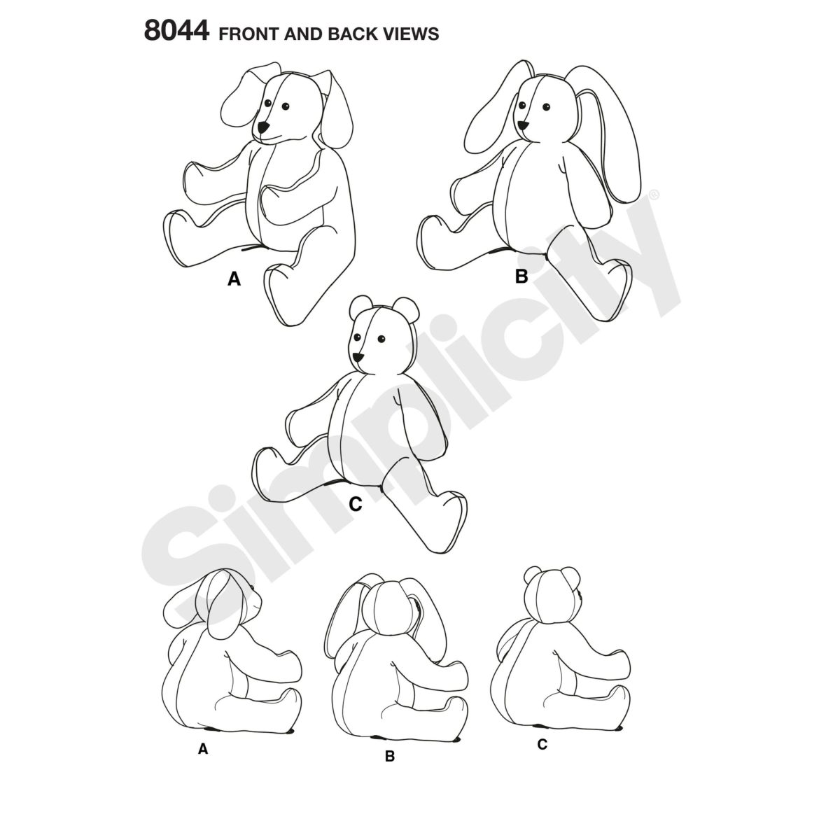 Simplicity Sewing Pattern 8044 Two-Pattern Piece Stuffed Animals