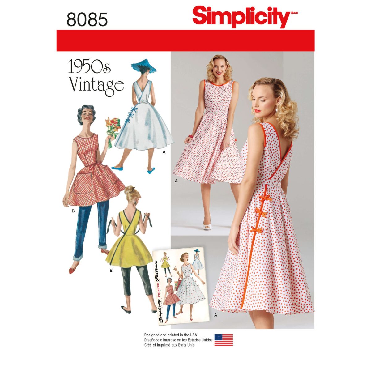 Simplicity Sewing Pattern 8085 Misses' Vintage 1950's Wrap Dress in Two Lengths