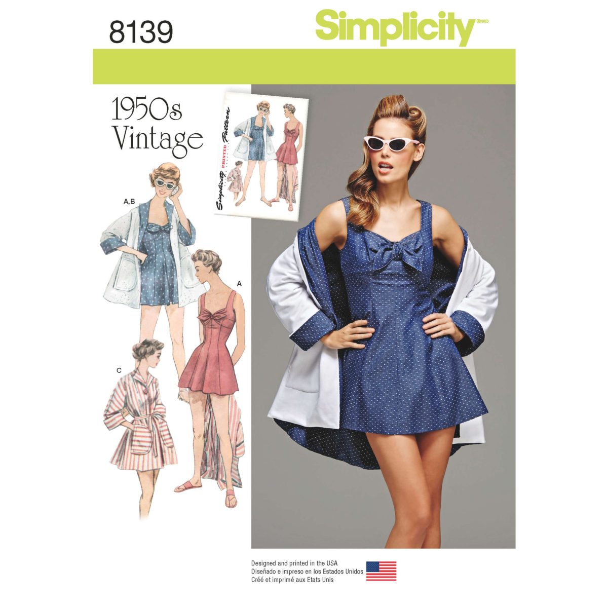Simplicity Pattern 8139 Misses' Vintage Bathing Dress and Beach Coat