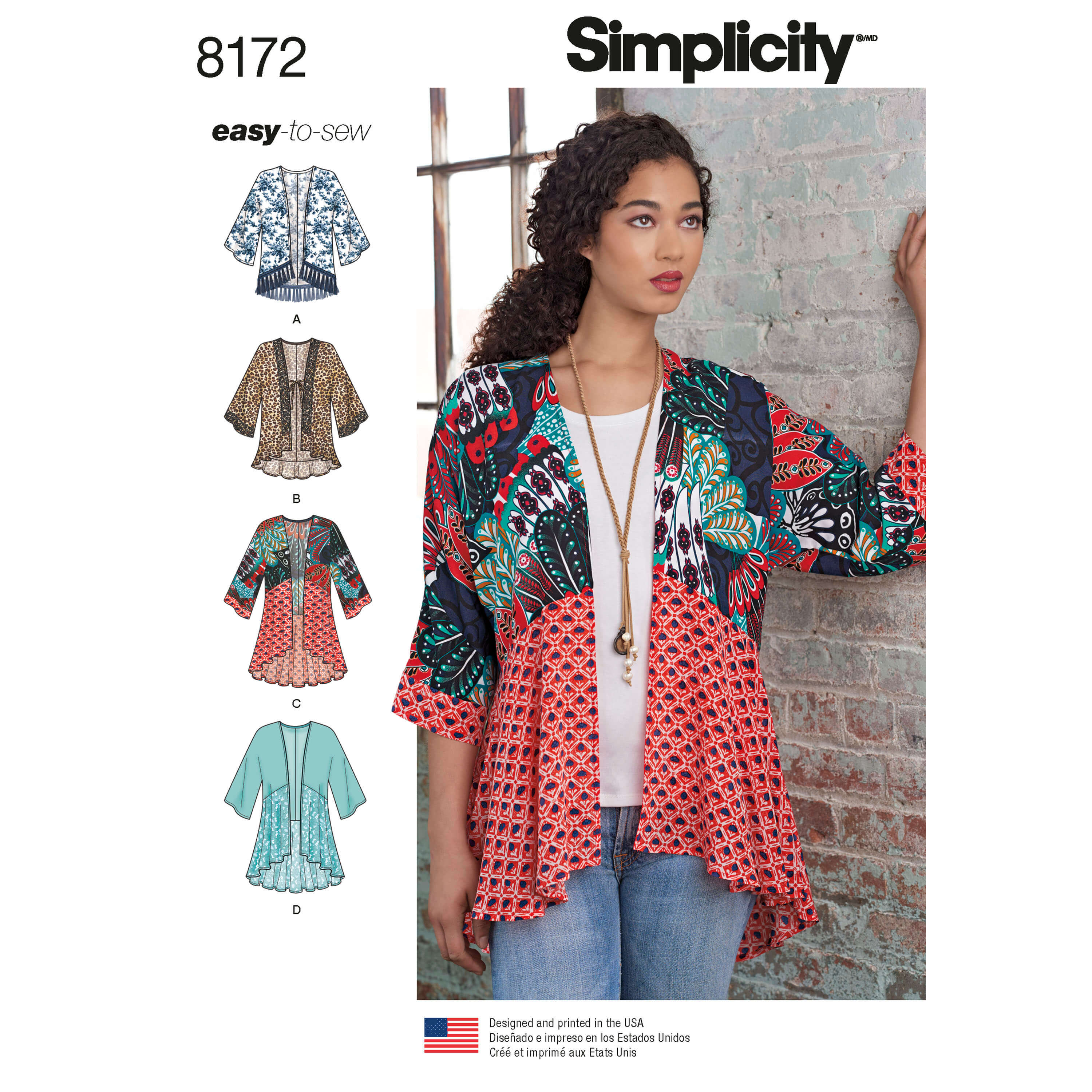 S8172 Misses' Kimono-Inspired Robe Jackets with Length, Fabric and Trim Variations