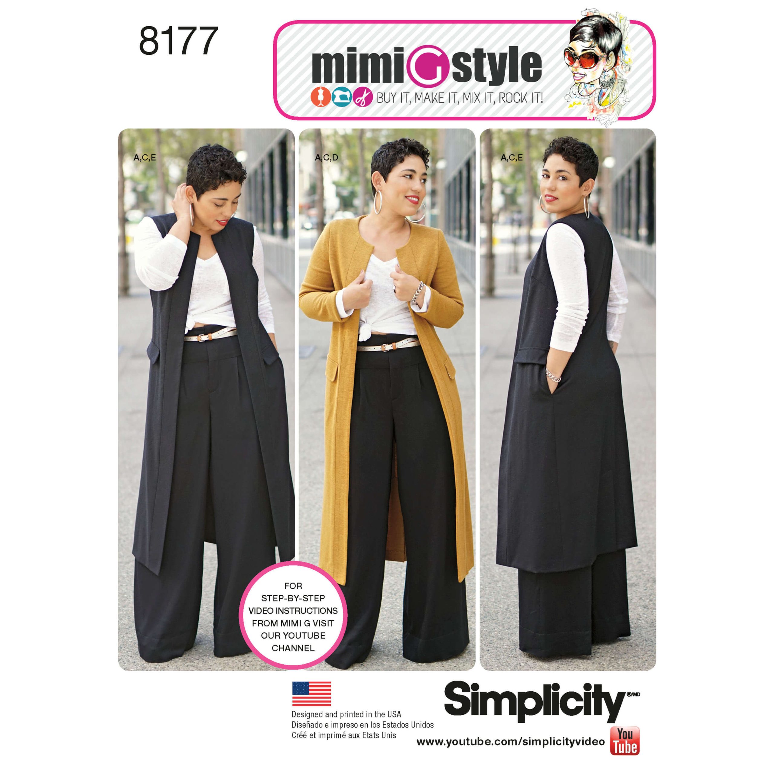 Simplicity Sewing Pattern 8177 Mimi G Style Trousers, Coat or Vest