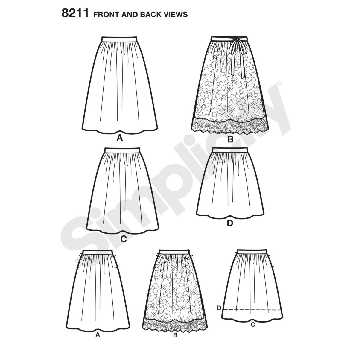 Simplicity Sewing Pattern 8211 Misses' Dirndl Skirts in Three Lengths