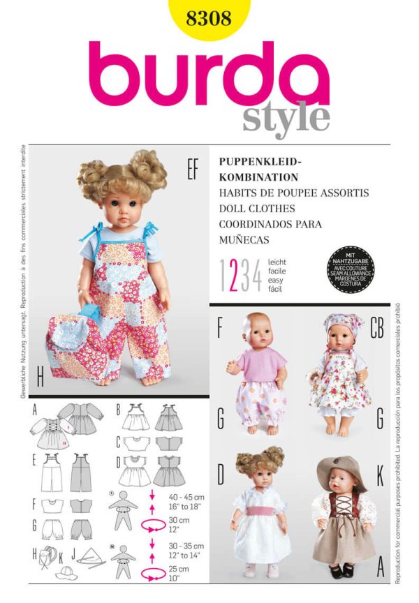 Burda B8308 Doll Clothes Sewing Pattern