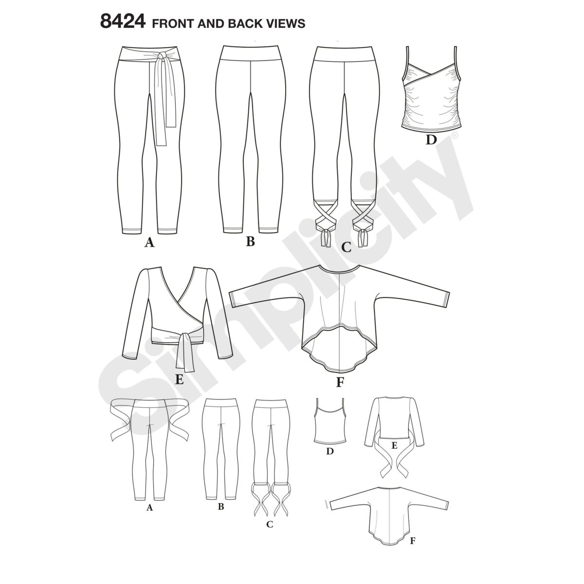 Pattern 8424 Misses' Knit Leggings in Two Lengths and Three Top Options
