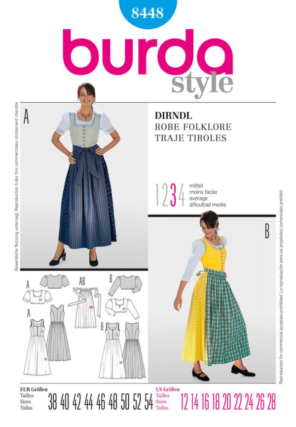 Burda B8448 Dirndl Dress Sewing Pattern