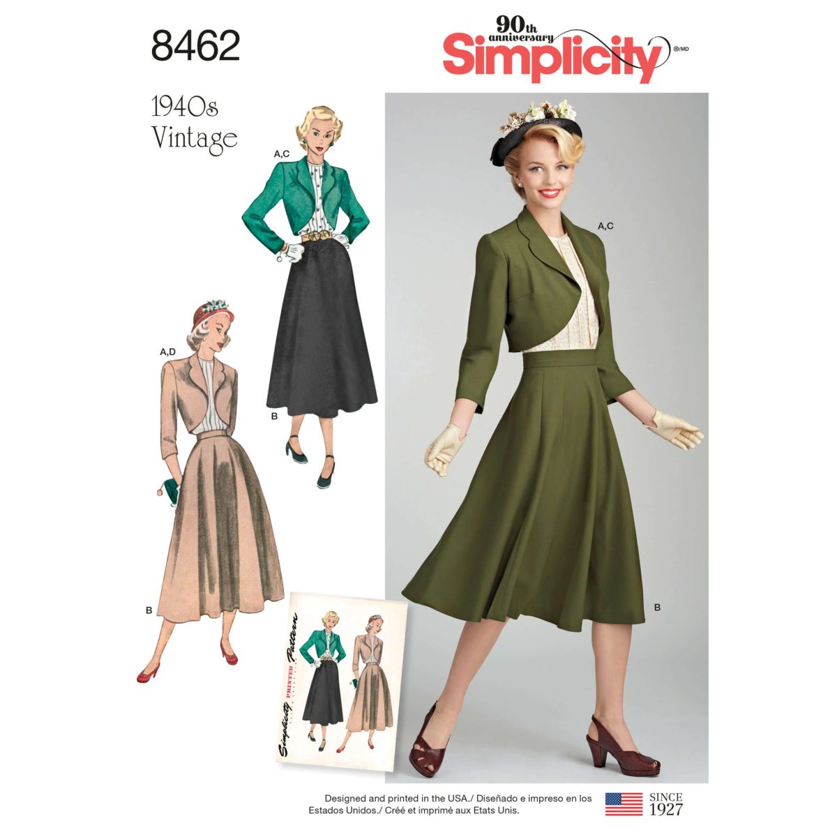 Simplicity Sewing Pattern 8462 Misses' Vintage Blouse, Skirt and Lined Bolero