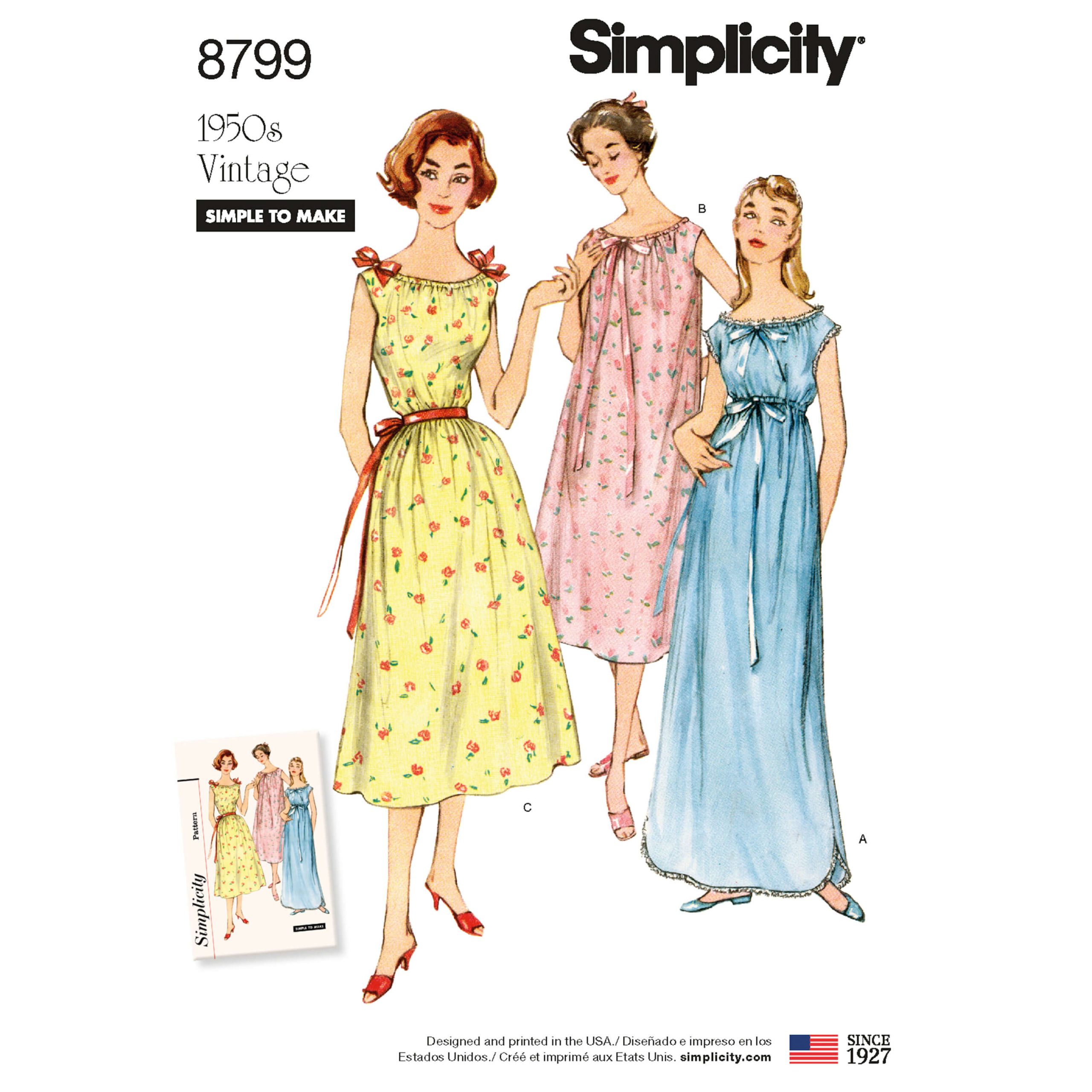 Simplicity Sewing Pattern 8799 Misses’ Vintage Nightgowns