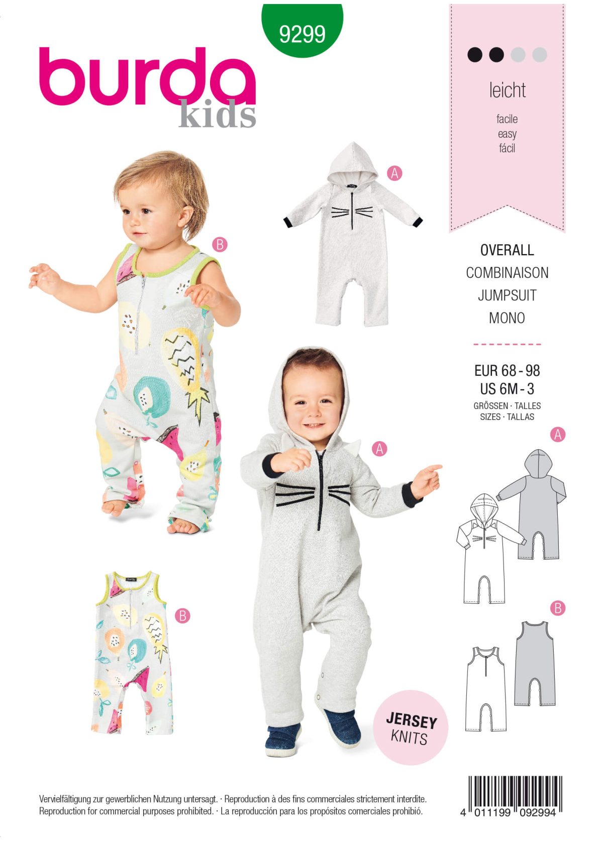 Burda Style Pattern 9299 Toddlers' Jumpsuits With Variations