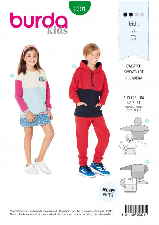 Burda Style Pattern 9301 Children's Sweatshirt & Hoddie Tops