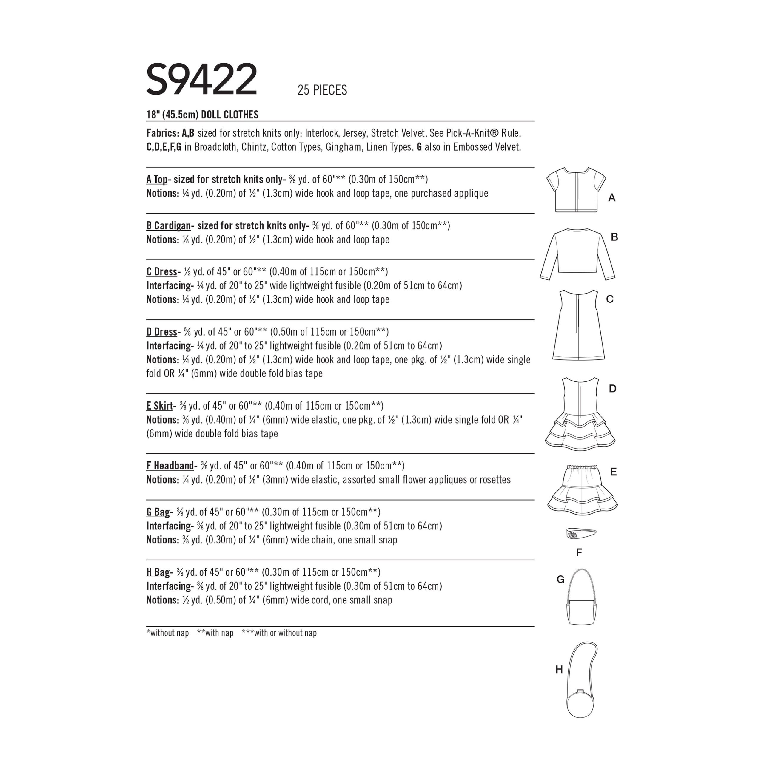 Simplicity Sewing Pattern S9422 Doll Clothes