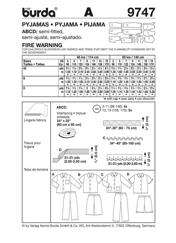 Burda B9747 Pyjamas Sewing Pattern