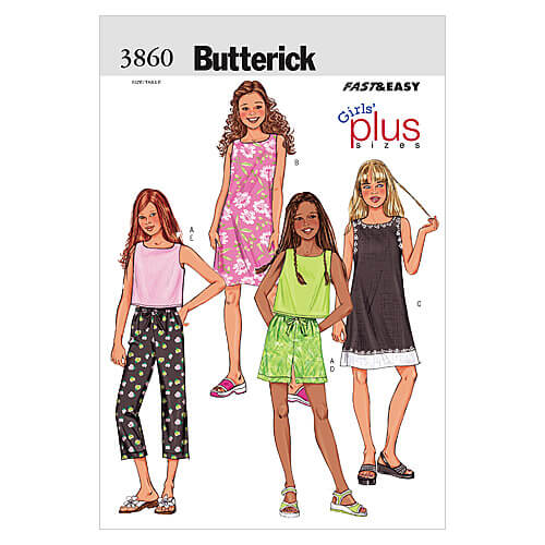 Butterick Sewing Pattern B3860 Girls'/Girls' Plus Top, Dress, Shorts & Pants