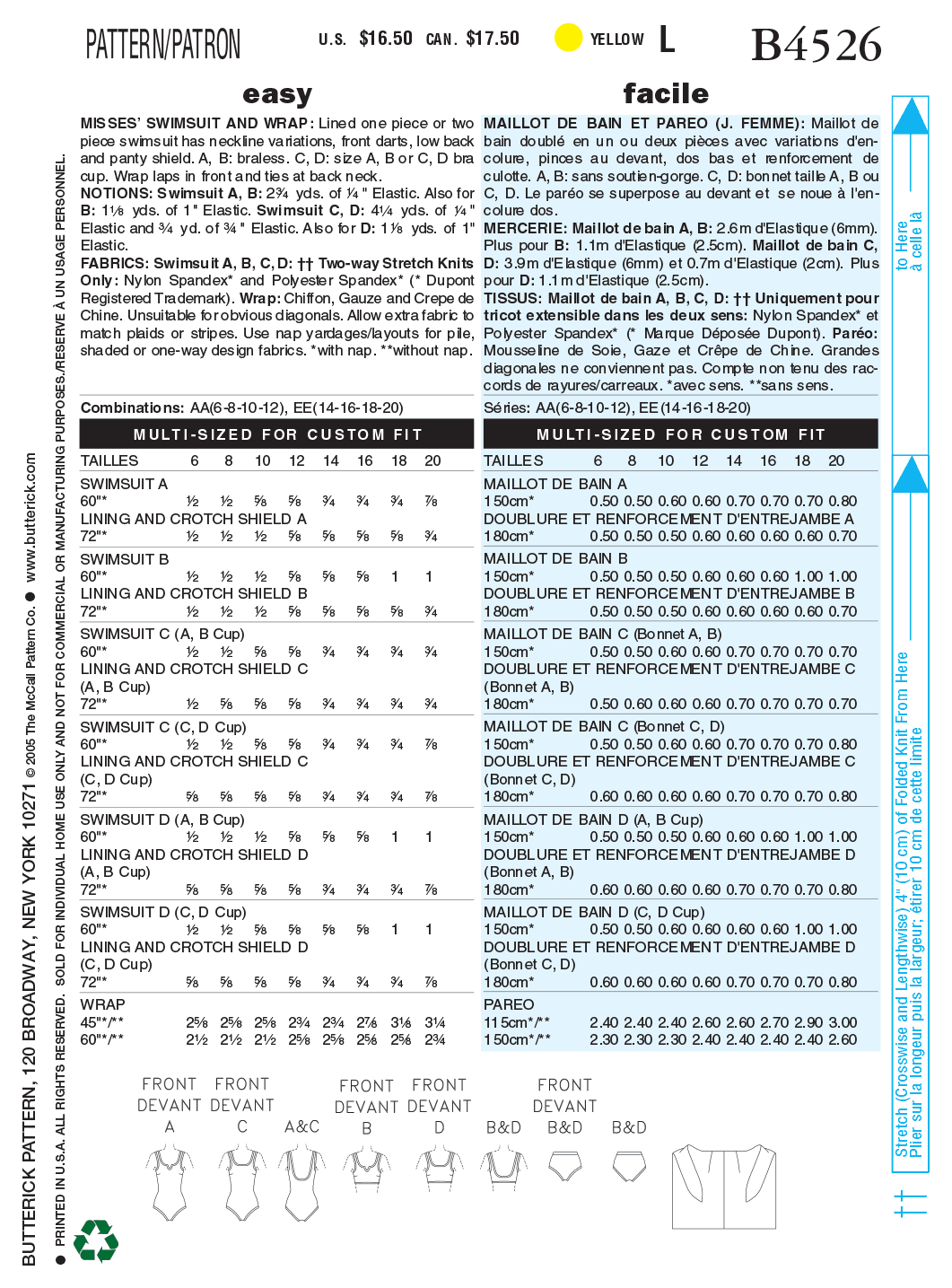 Butterick Sewing Pattern B4526 BuMisses' Swimsuit and Wrap
