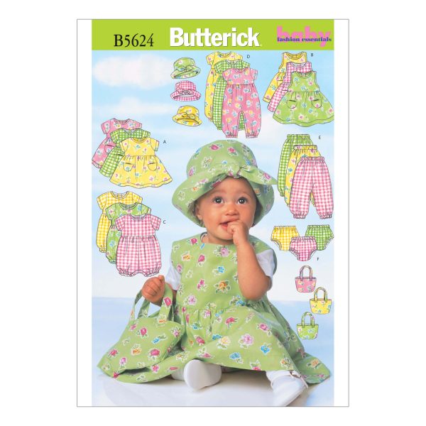 Butterick Sewing Pattern B5624 Infants' Dress, Jumper, Romper, Jumpsuit, Panties, Hat and Bag