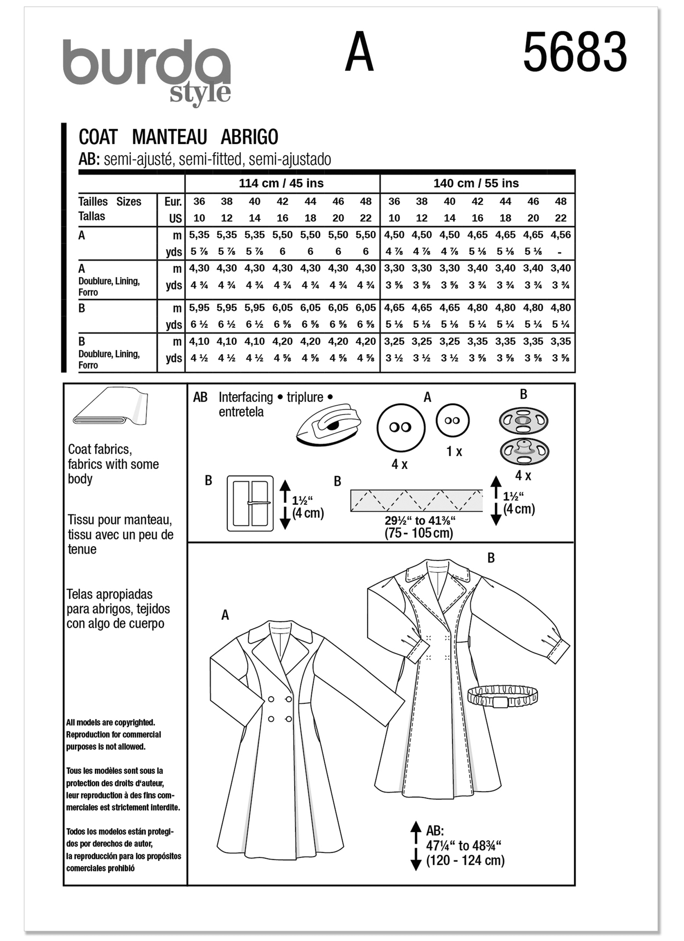 Burda Style Sewing Pattern 5683 Misses' Coats