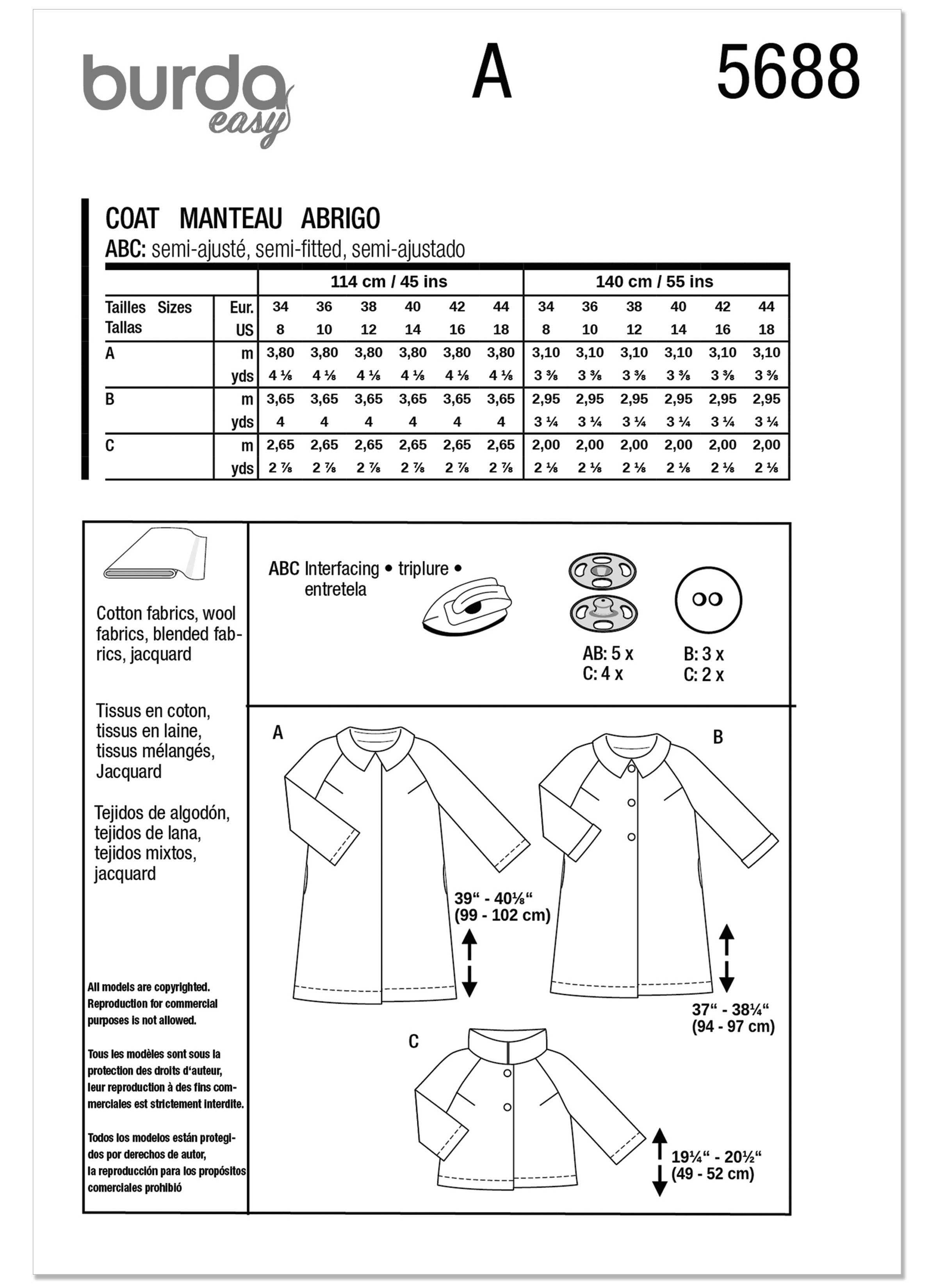 Burda Style Sewing Pattern 5688 Misses' Coats and Jackets