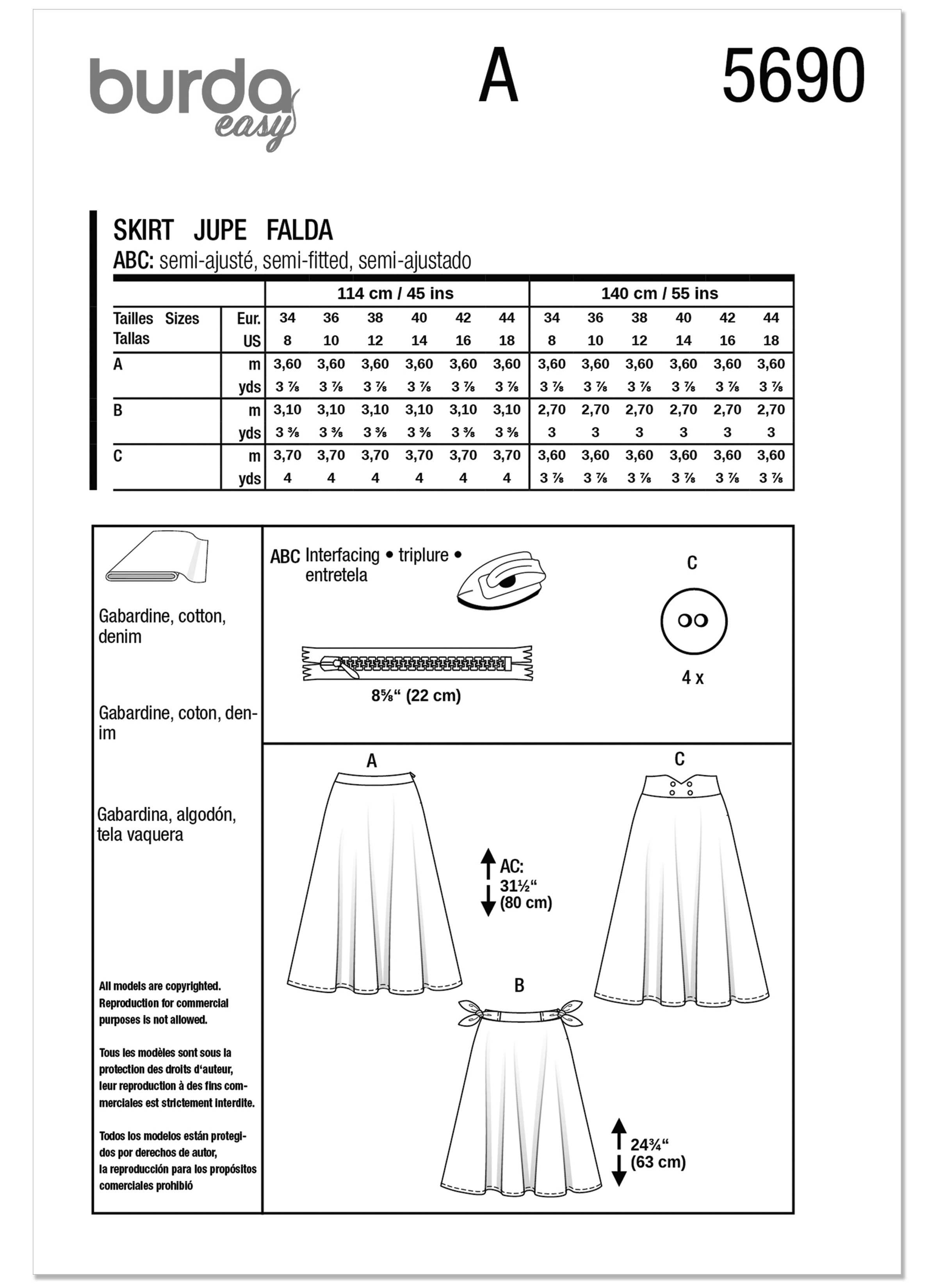Burda Style Sewing Pattern 5690 Misses' Skirts