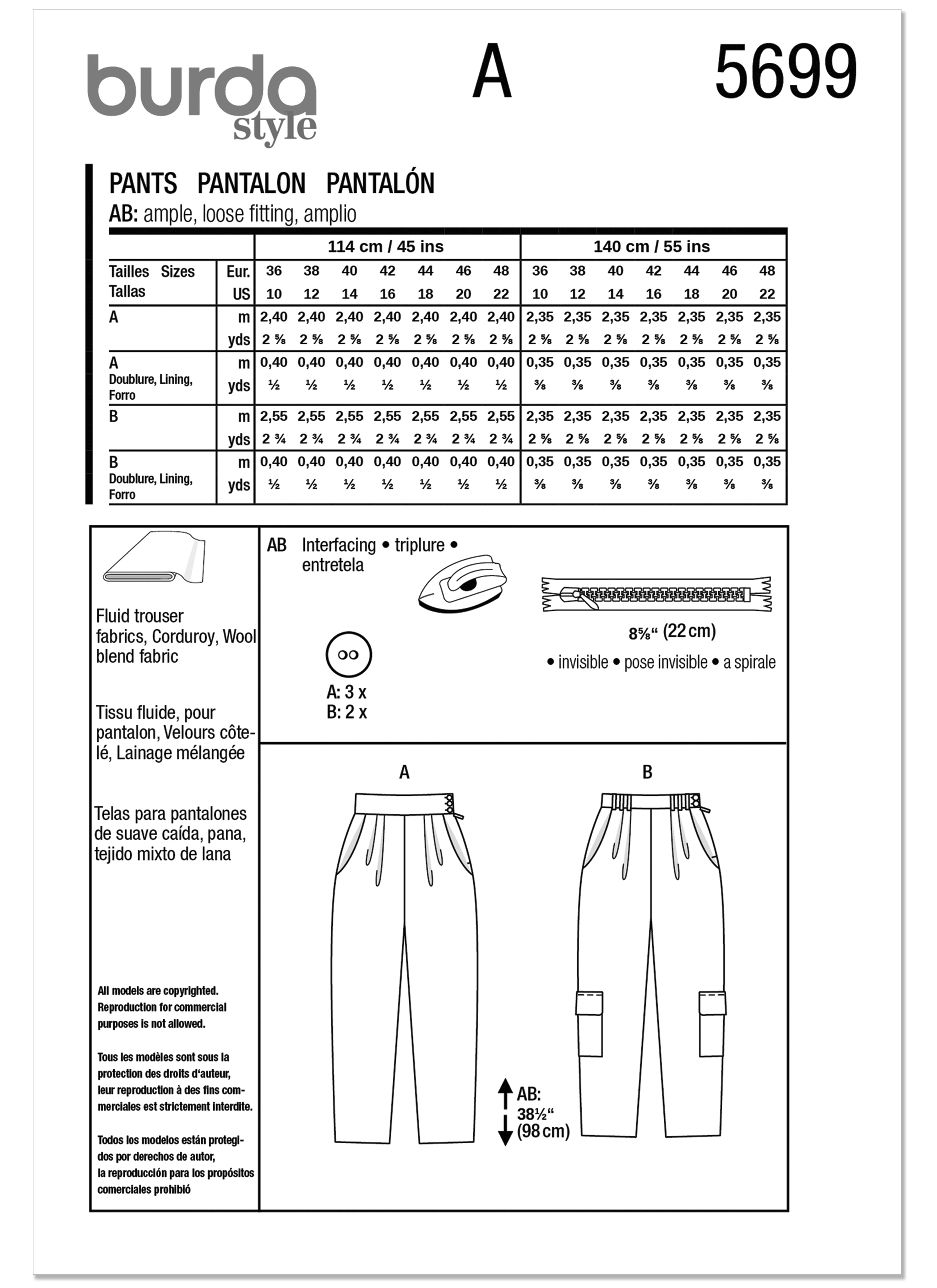 Burda Style Sewing Pattern 5699 Misses' Trousers
