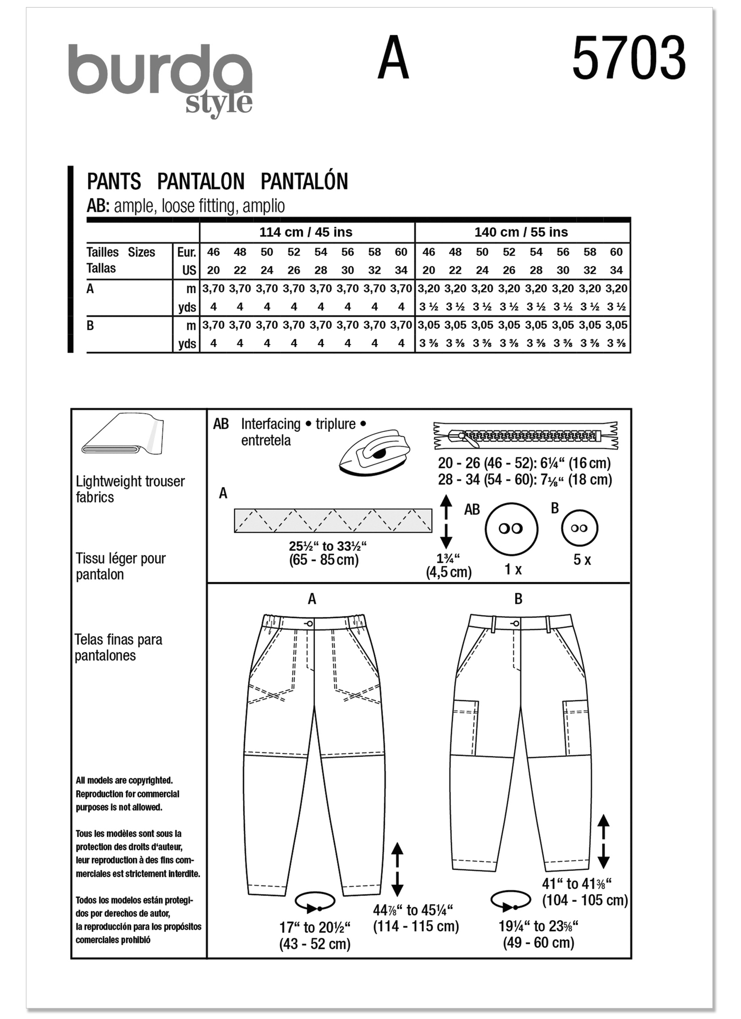 Burda Style Sewing Pattern 5703 Misses' Trousers