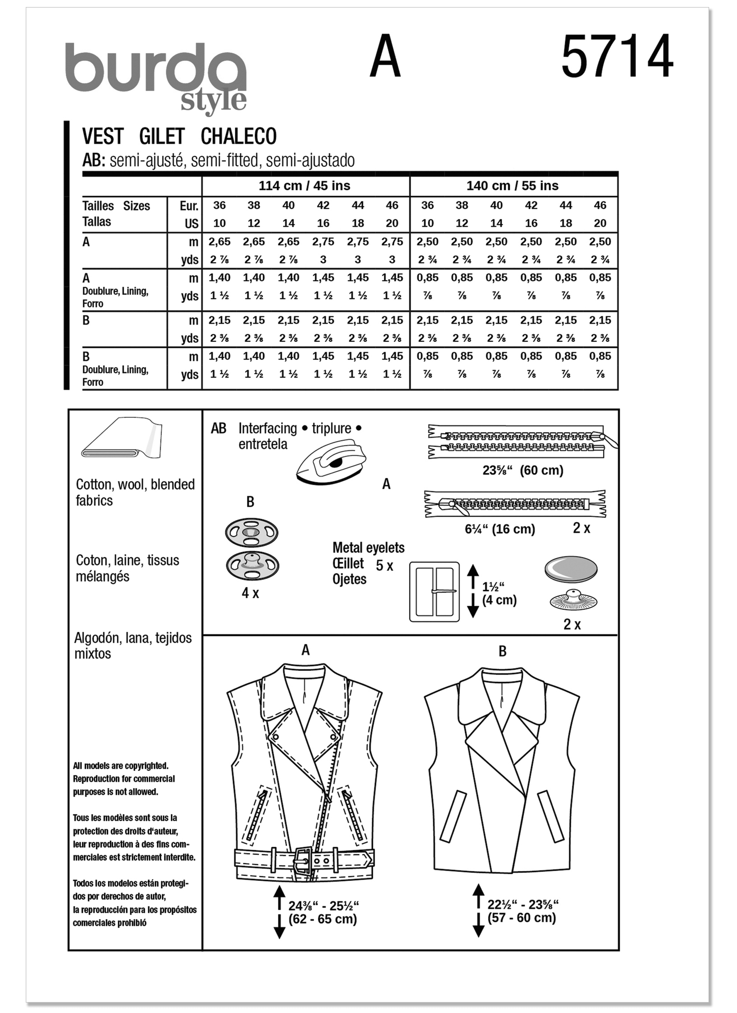 Burda Style Sewing Pattern 5714 Misses' Vests