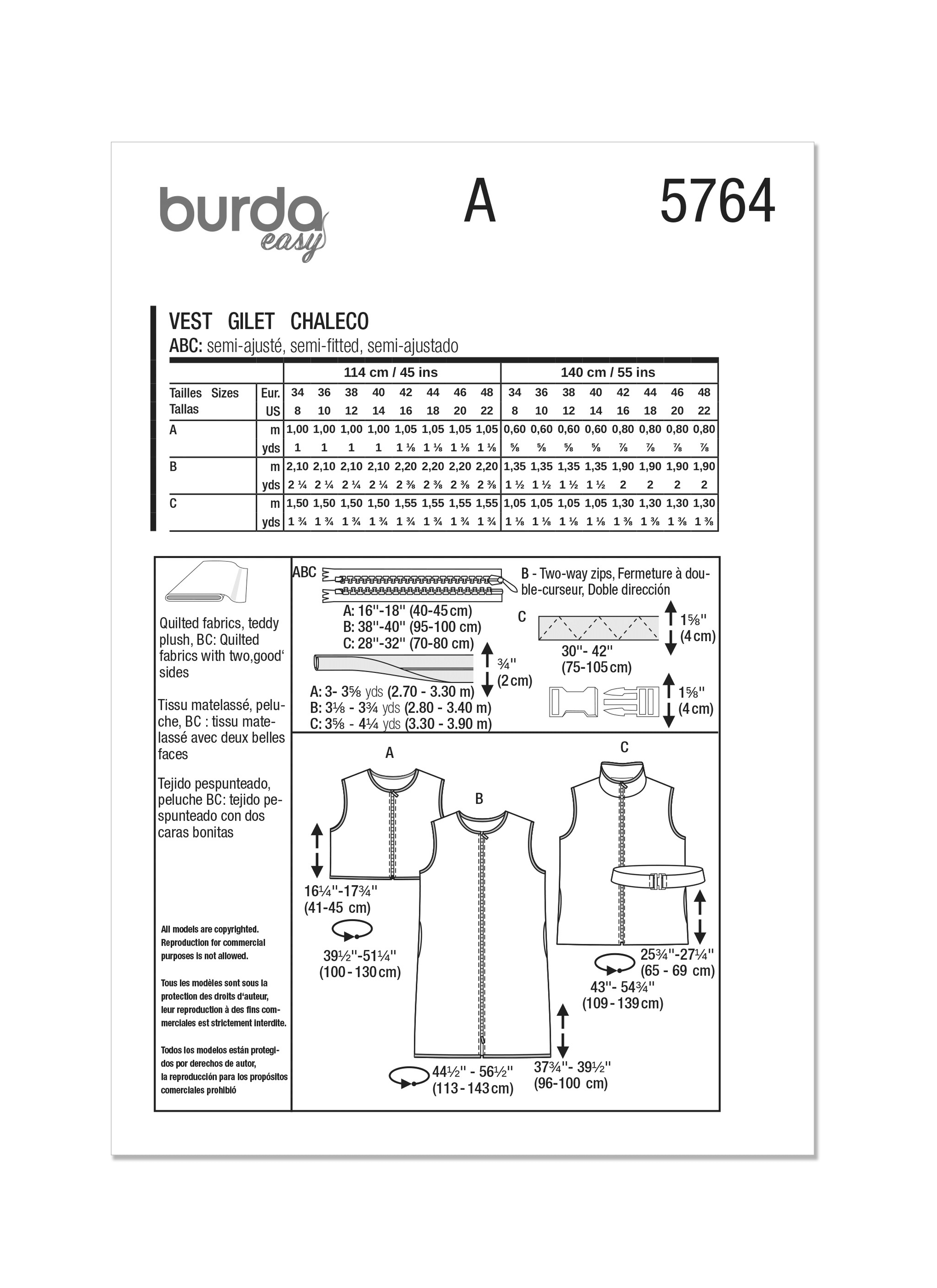 Burda Style Pattern 5764 Misses' Waistcoats and Vest