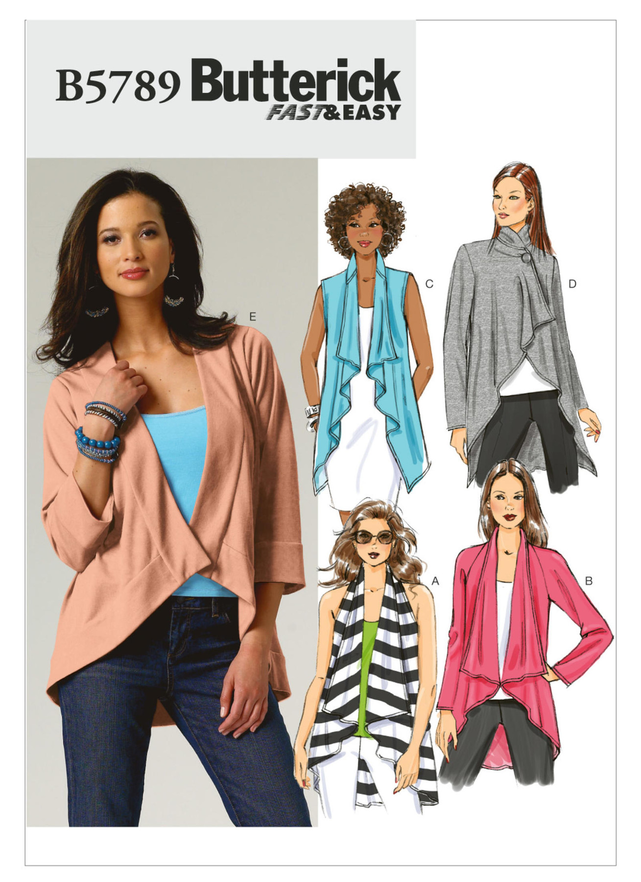 Butterick Sewing Pattern B5789 Misses’ Draped Vest and Jackets