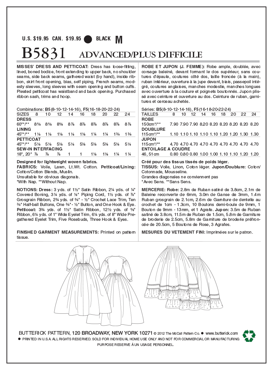 Butterick Sewing Pattern B5831 Misses' Dress