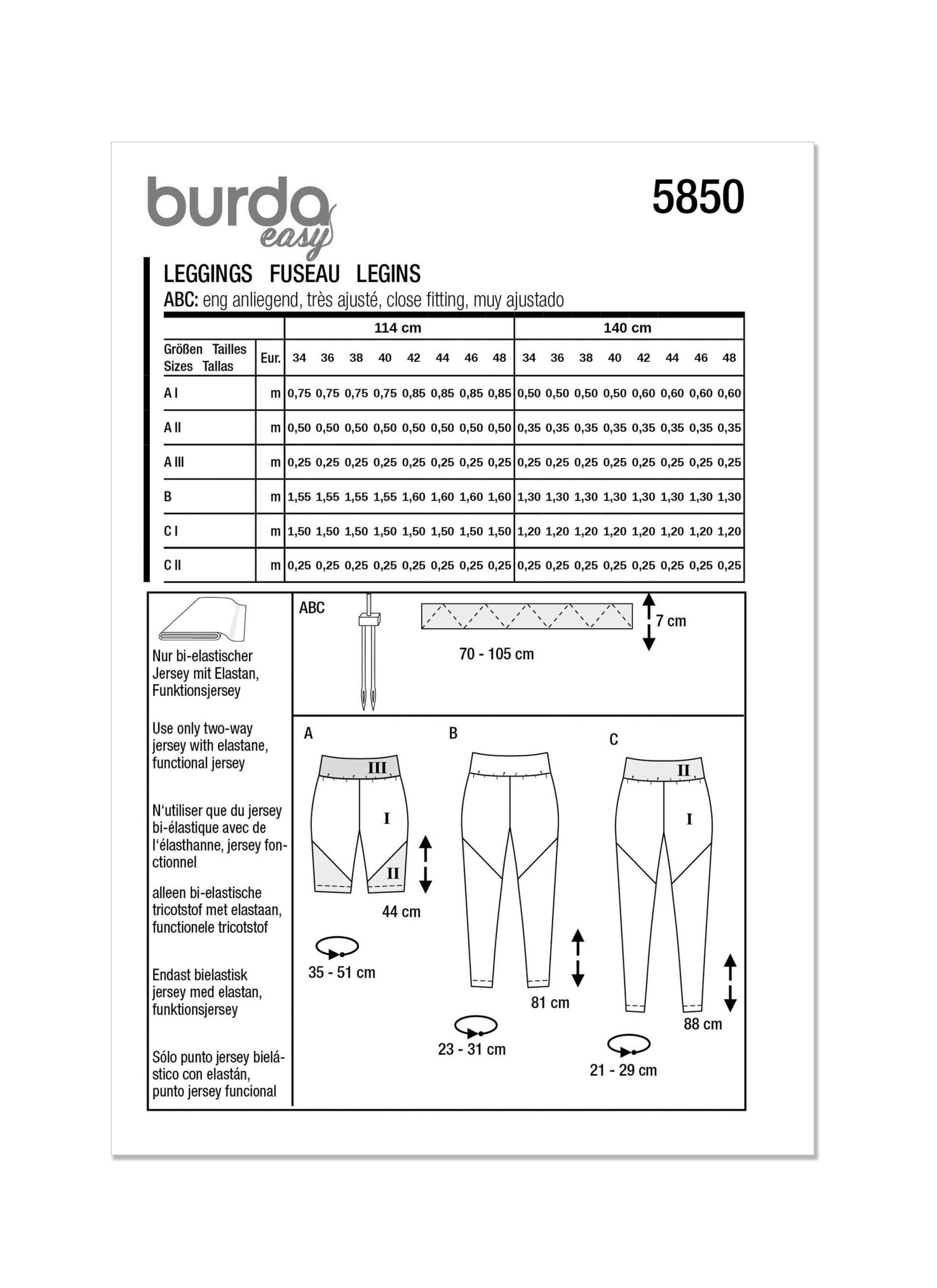 Burda Style Sewing Pattern B5850 Misses' Leggings