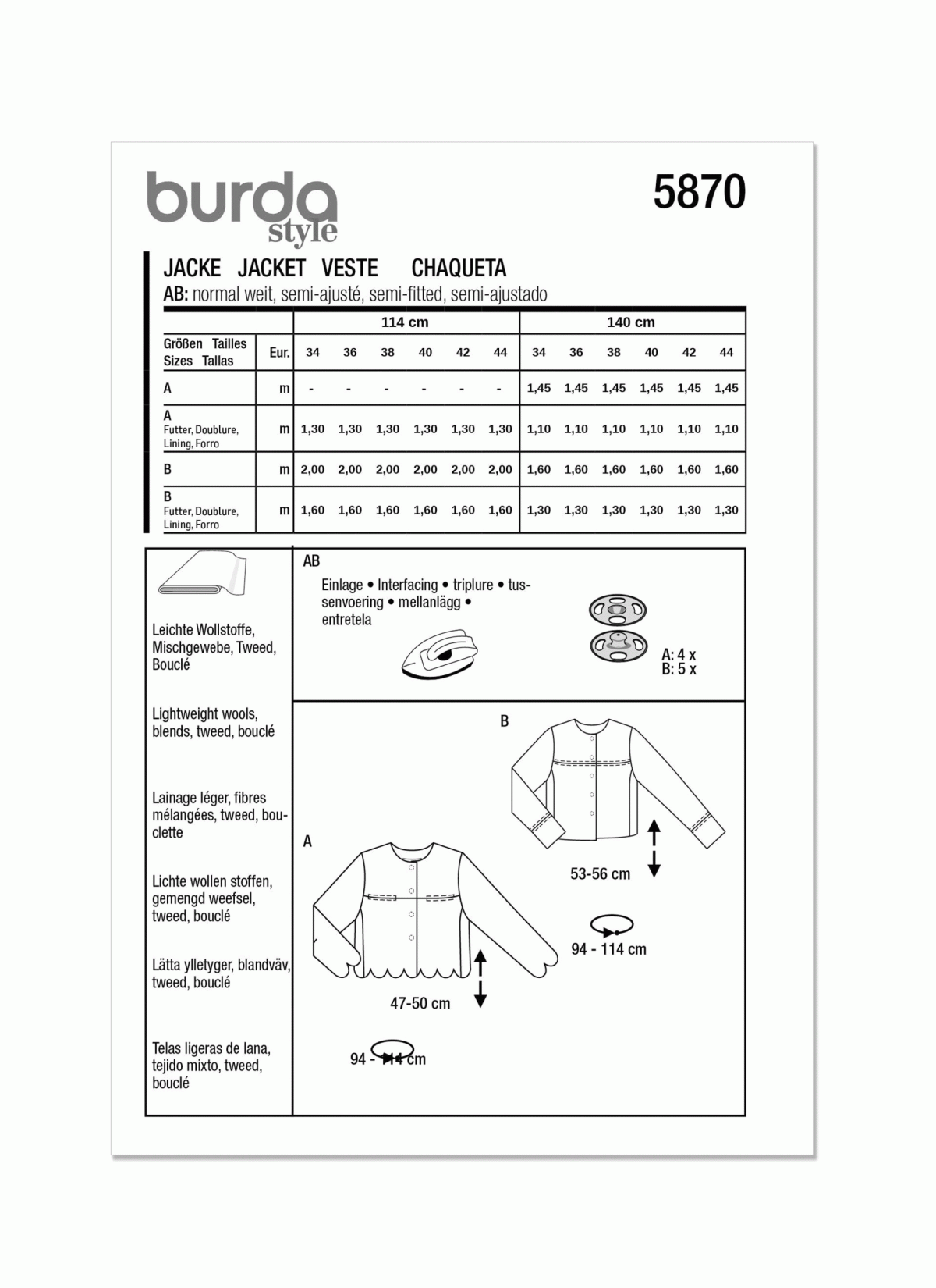 Burda Style Pattern B5870 Misses' Jacket
