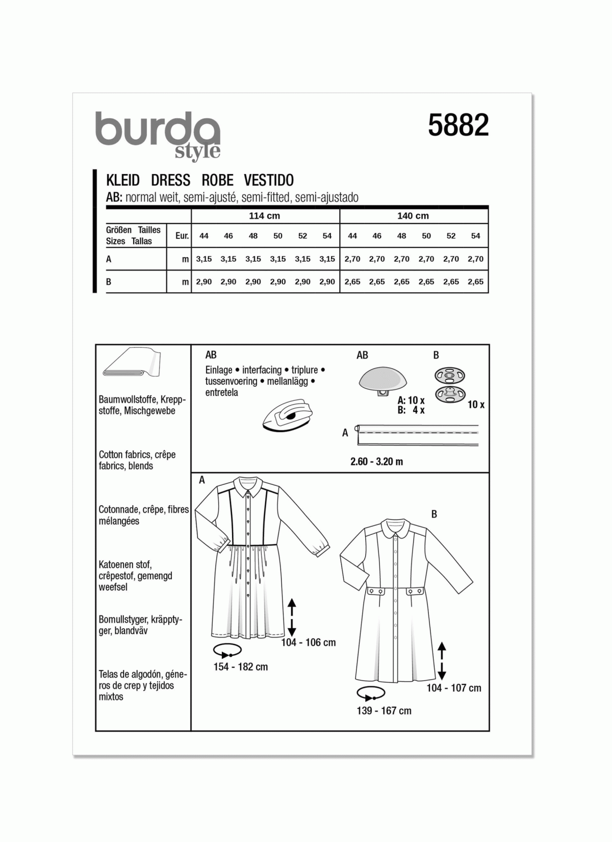Burda Style Pattern B5882 Misses' Dress