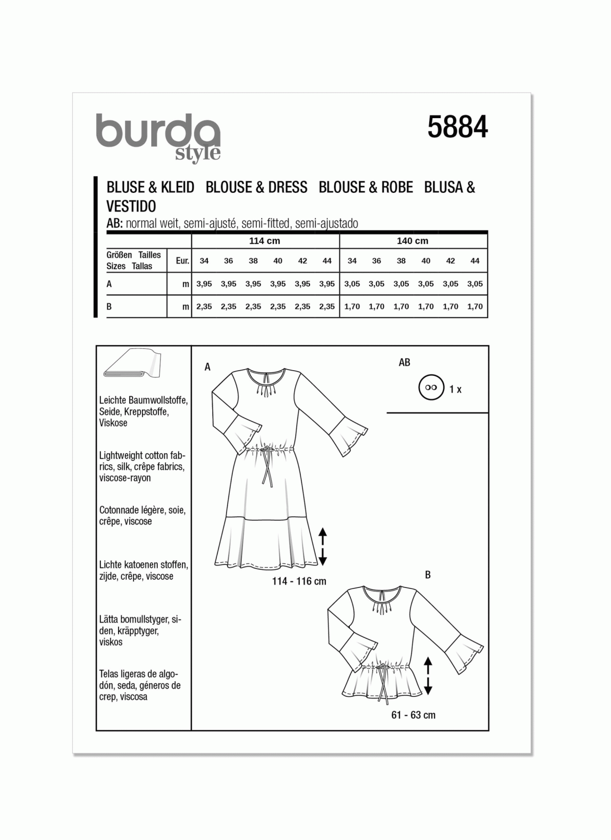 Burda Style Pattern B5884 Misses' Blouse & Dress
