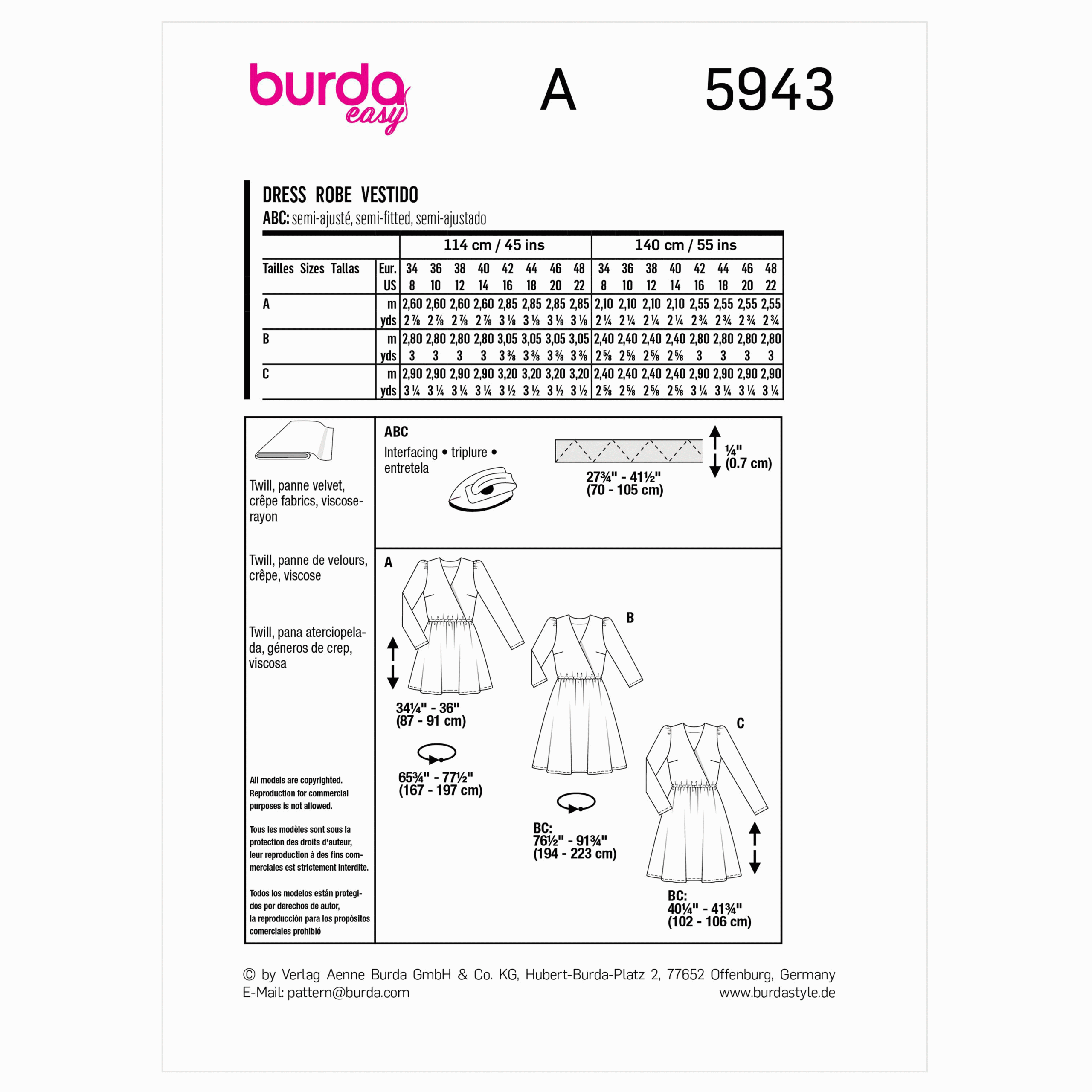Burda Style Pattern B5943 Misses' Dress