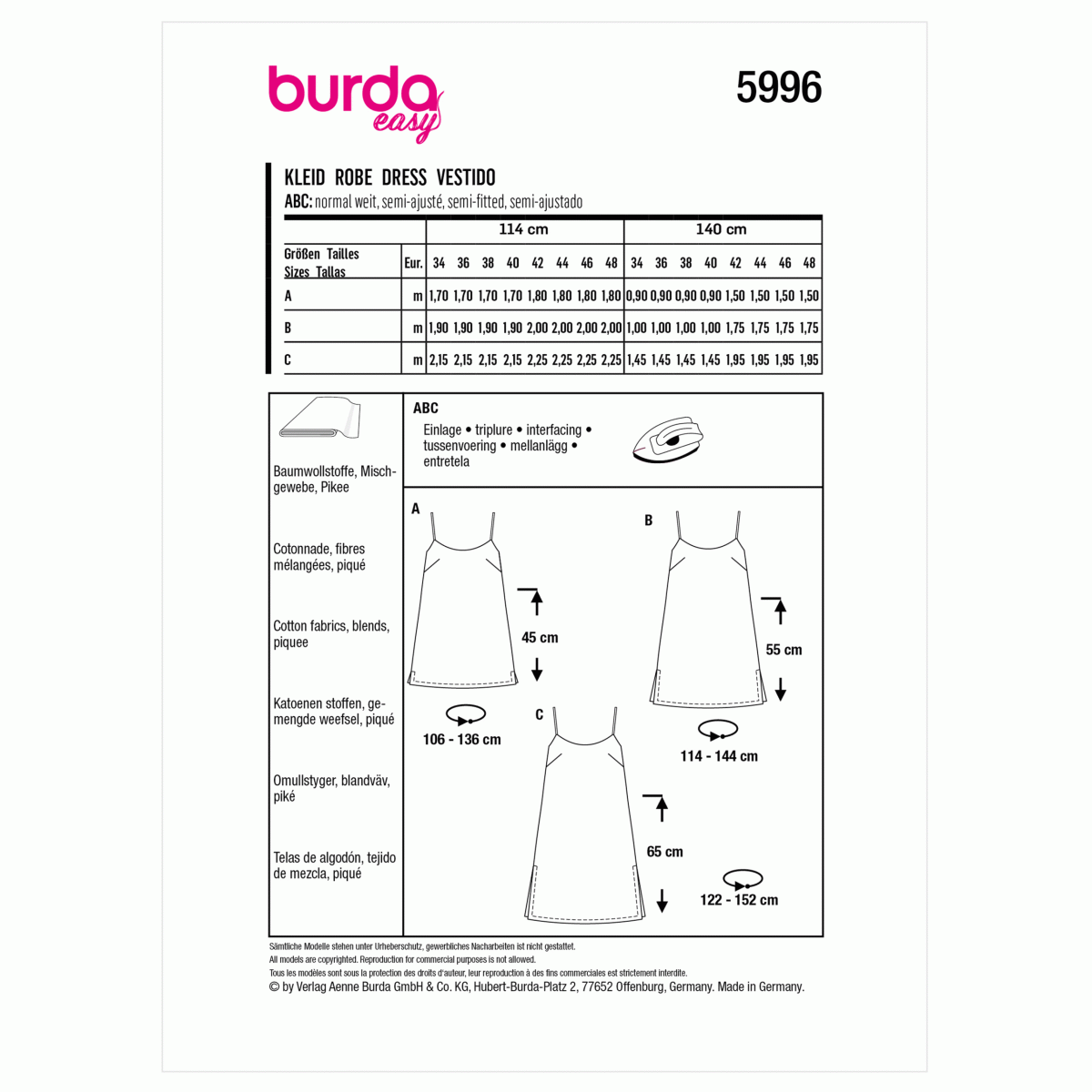 Burda Style Pattern 5996 Misses' Dress