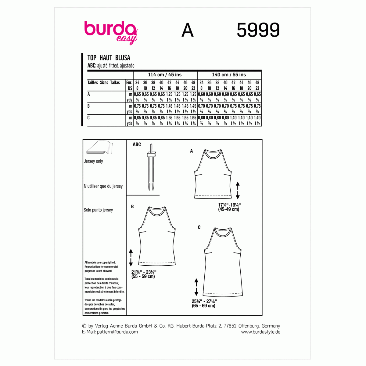 Burda Style Pattern 5999 Misses' Top