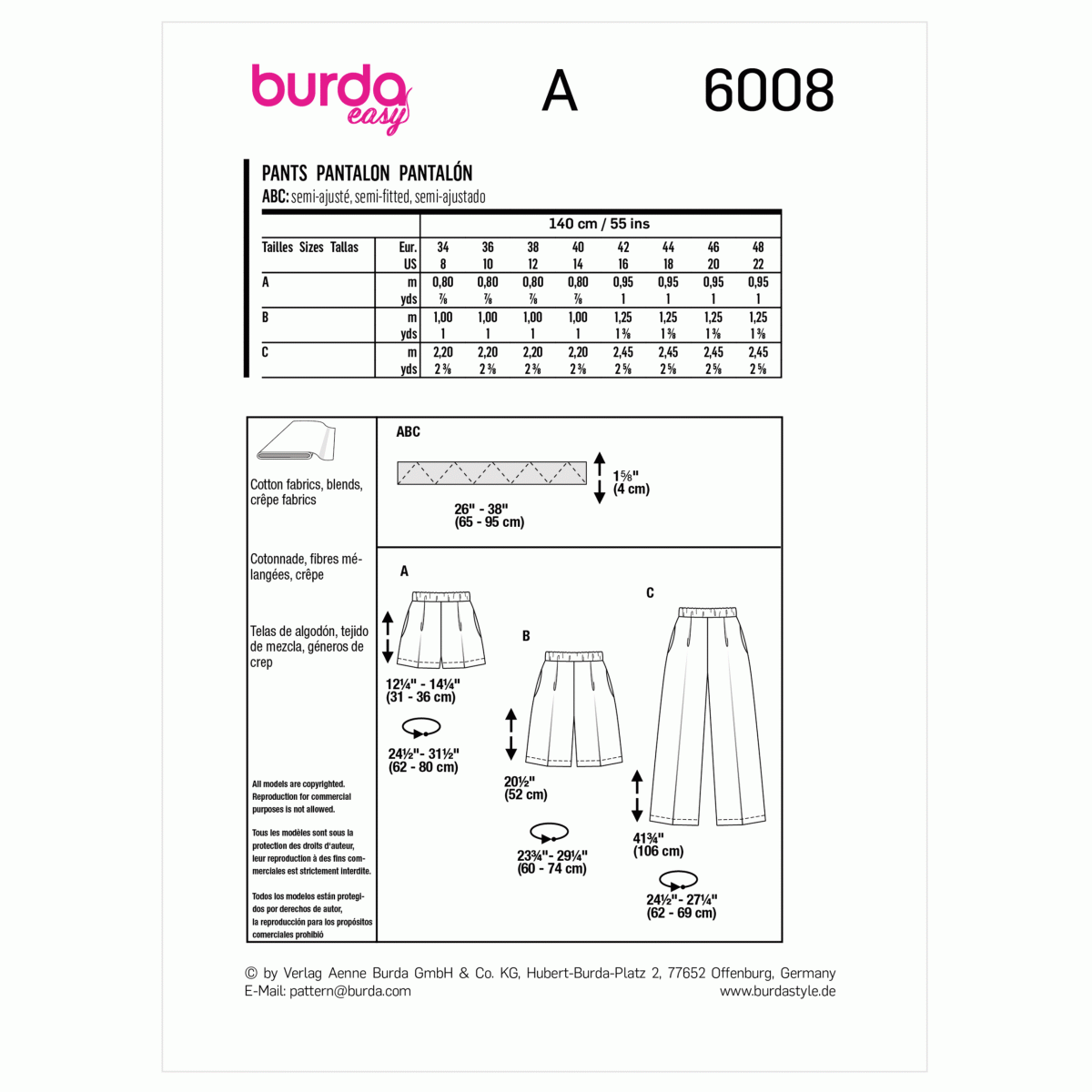 Burda Style Pattern 6008 Misses' Trousers