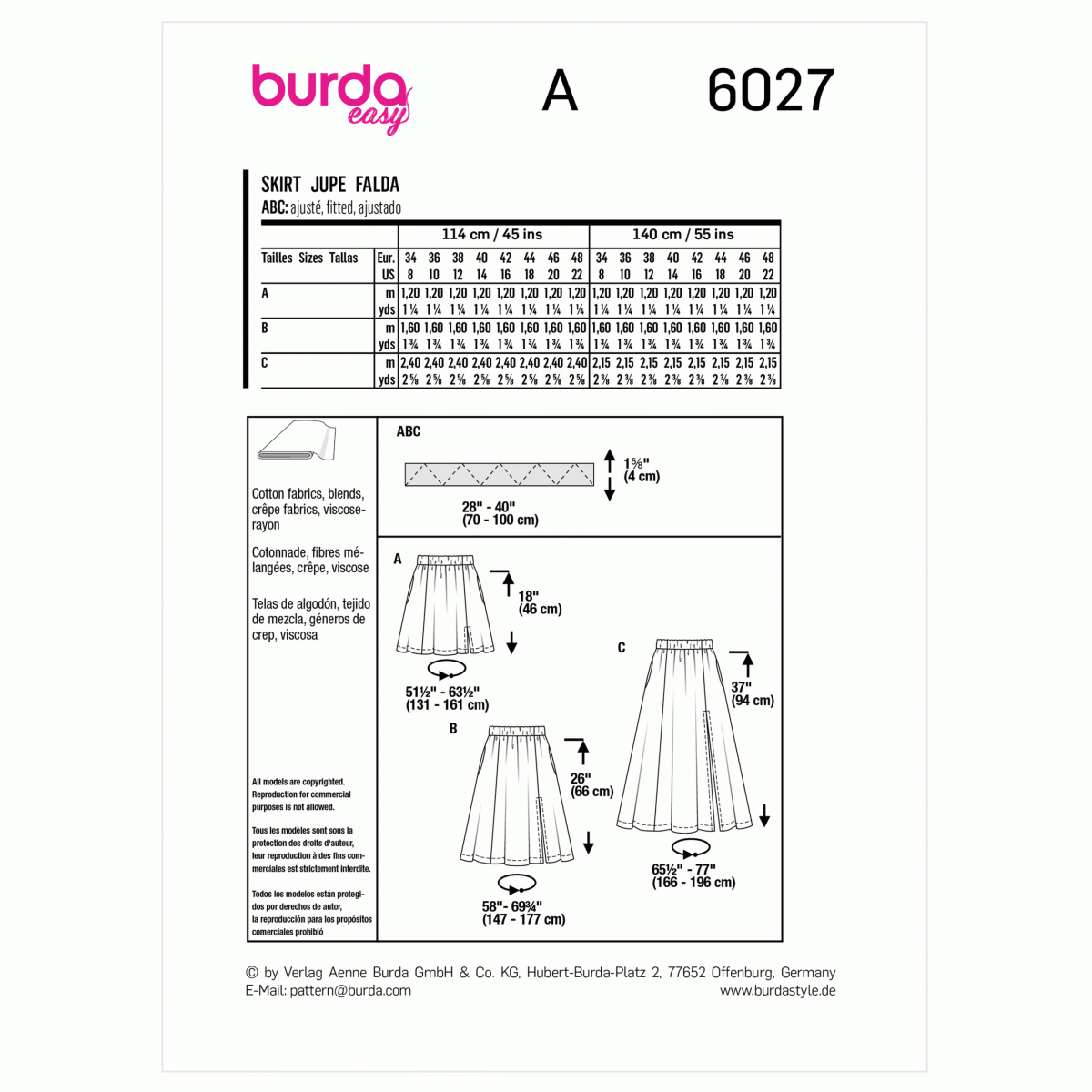 Burda Style Pattern 6027 Misses' Skirt