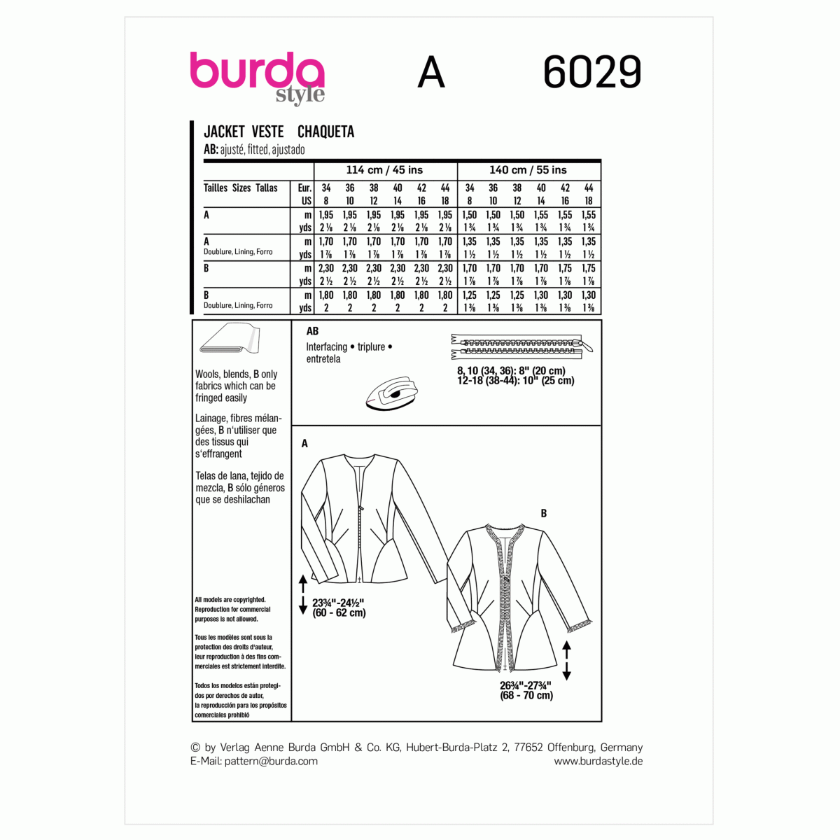Burda Style Pattern 6029 Misses' Jacket